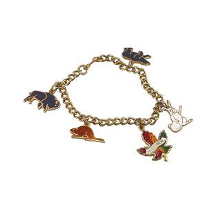 Montreal Enamel Charm Bracelet With Animal & Leaf Pendants
